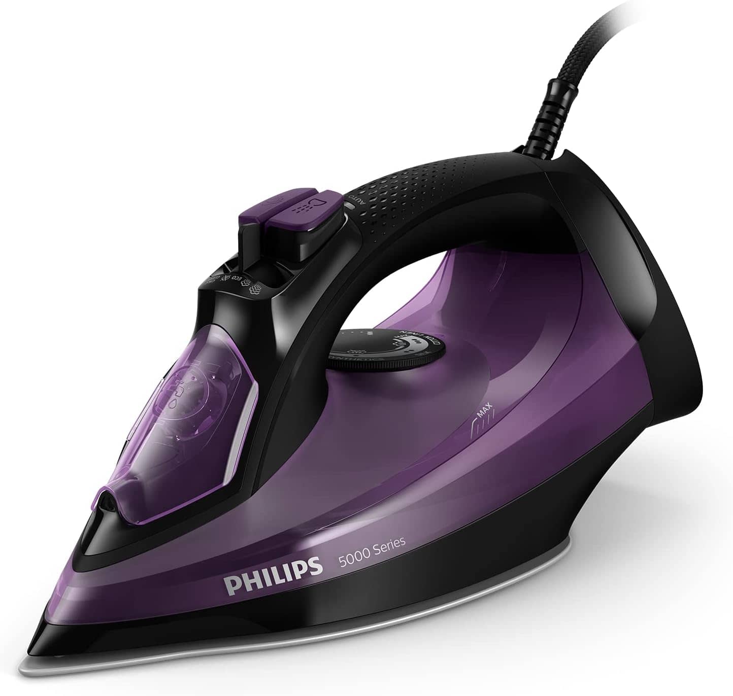 Philips Series 5000 Steam Iron, 2400 W Power, 45 g/min, Steam Stroke 180 g, Vertical Steam, SteamGlide Plus Sole, Black/Purple (DST5030/80)