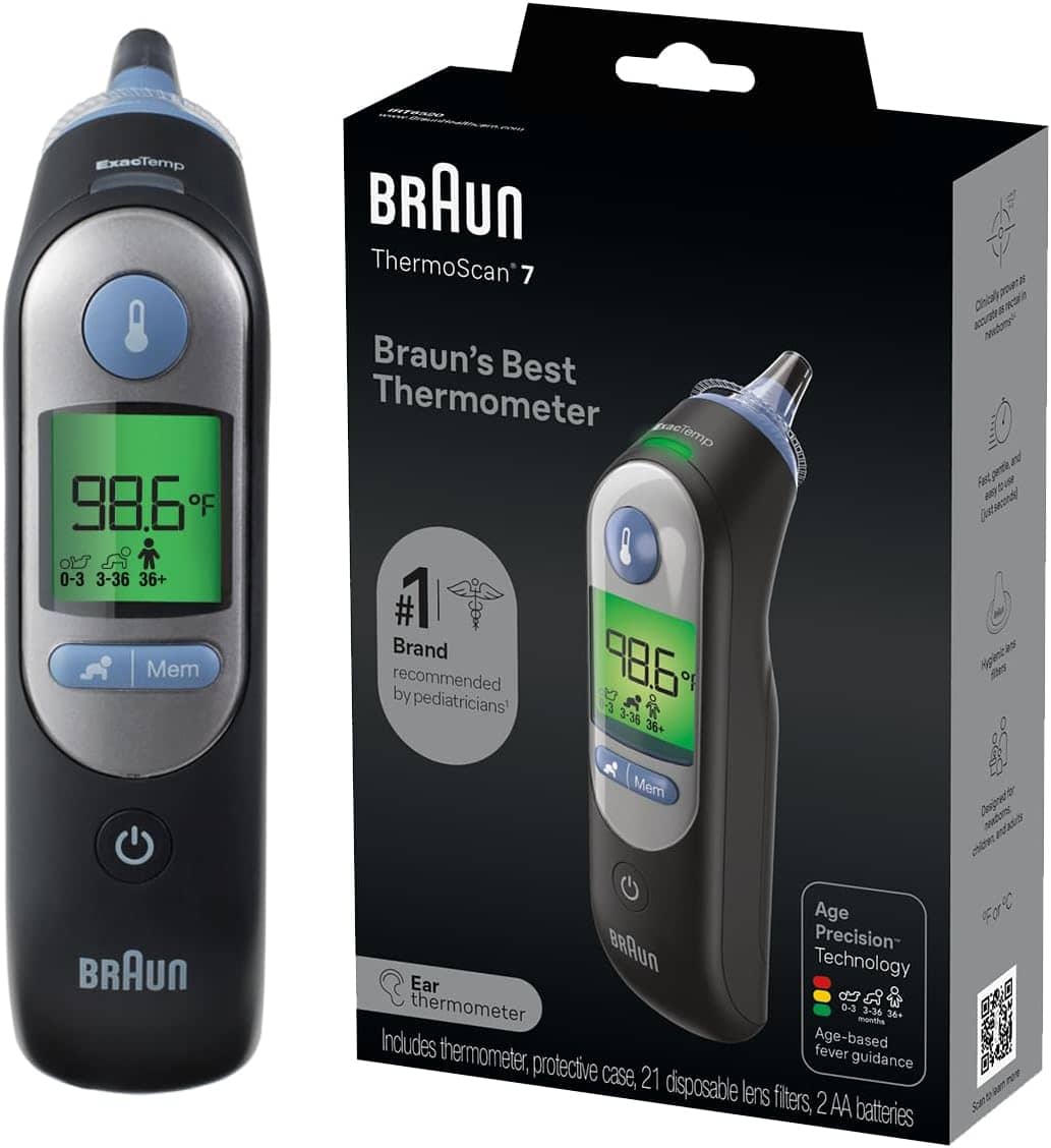 Braun ThermoScan 7 Digital Ear Thermometer for Adults, Babies & Infants, Age-Adjusted Fever Guidance, No. 1 Brand Recommended by Pediatricians