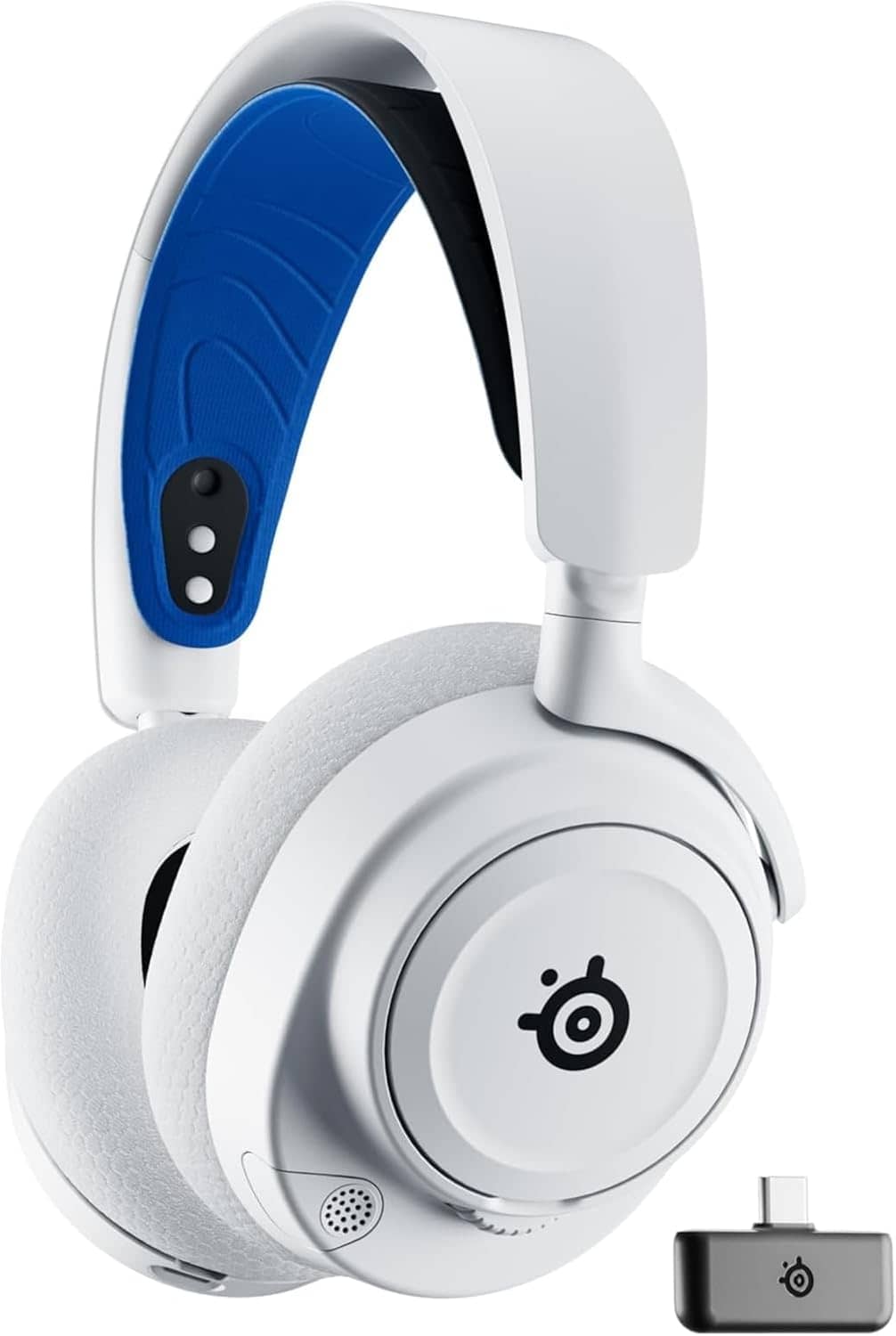 SteelSeries Arctis Nova 7P 61561 Wireless Gaming Headset, Closed-Back Headphones, Voice Chat, Connect Simultaneously to Game and Smartphone, Supports Switch/PC/PS5/PS4, AI Noise Canceling, White/Blue