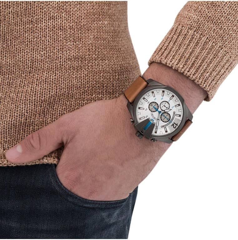 DIESEL Mega Chief Series Watch for Men, Chronograph Movement with Leather Strap