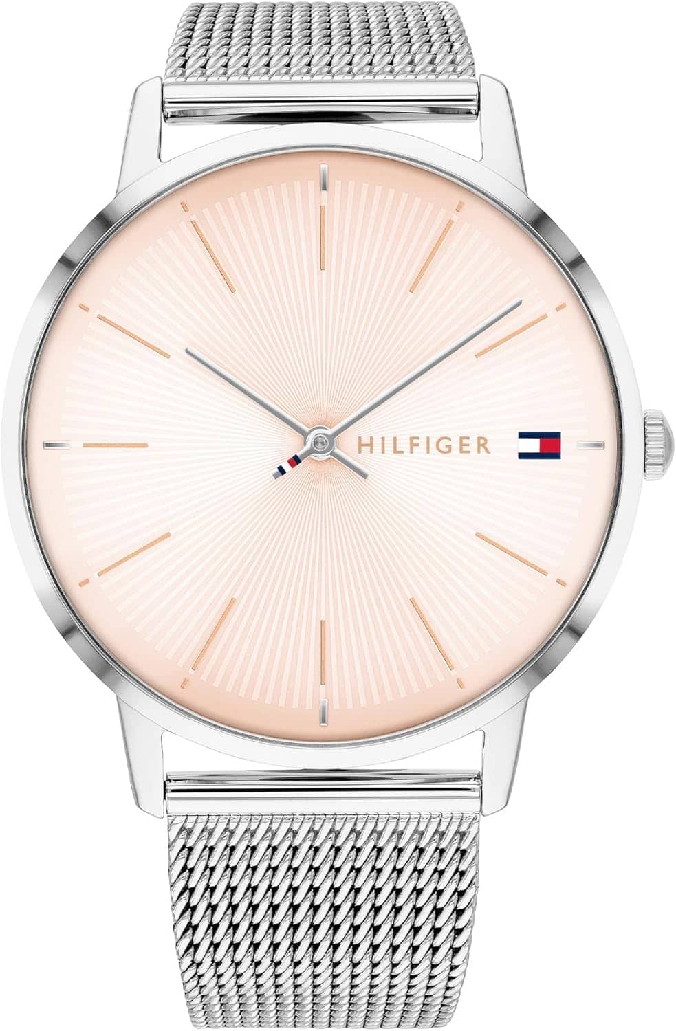 Tommy Hilfiger Reloj Analógico de Cuarzo para Mujer con Correa de Malla de Acero Inoxidable Plateada o Correa de Cuero Rosa