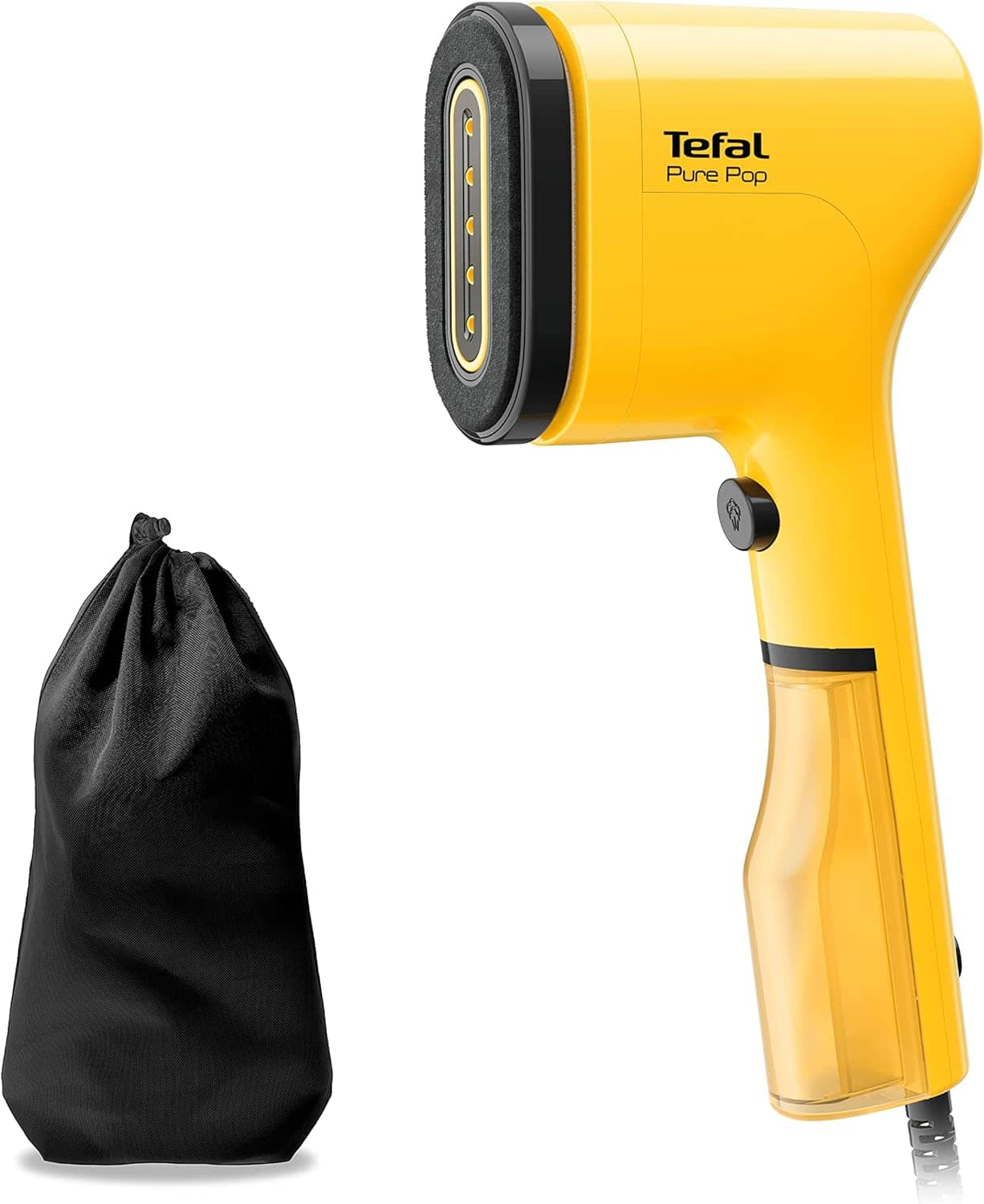 Tefal Pure Pop DT2026 Steam Brush, 1300 W, 70 ml Water Tank, Removes up to 99.99% of Virus/Bacteria/Germs, Fast Heating, 20 g/min Continuous Steam Release, Steamer, Yellow/Black, DT2026