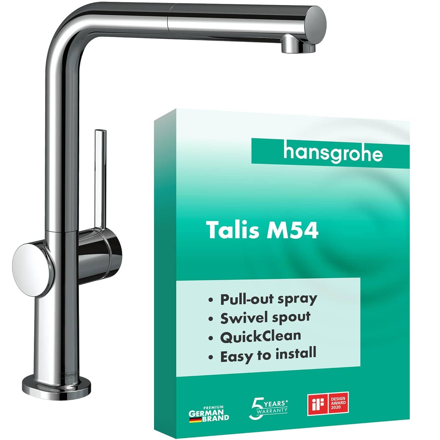 hansgrohe Talis 72808000 M54 Kitchen Tap with Pull-Out Shower, 1 Jet Type, Single Lever Kitchen Mixer Tap 270 mm, Kitchen Sink Tap with Swivel Spout, Chrome