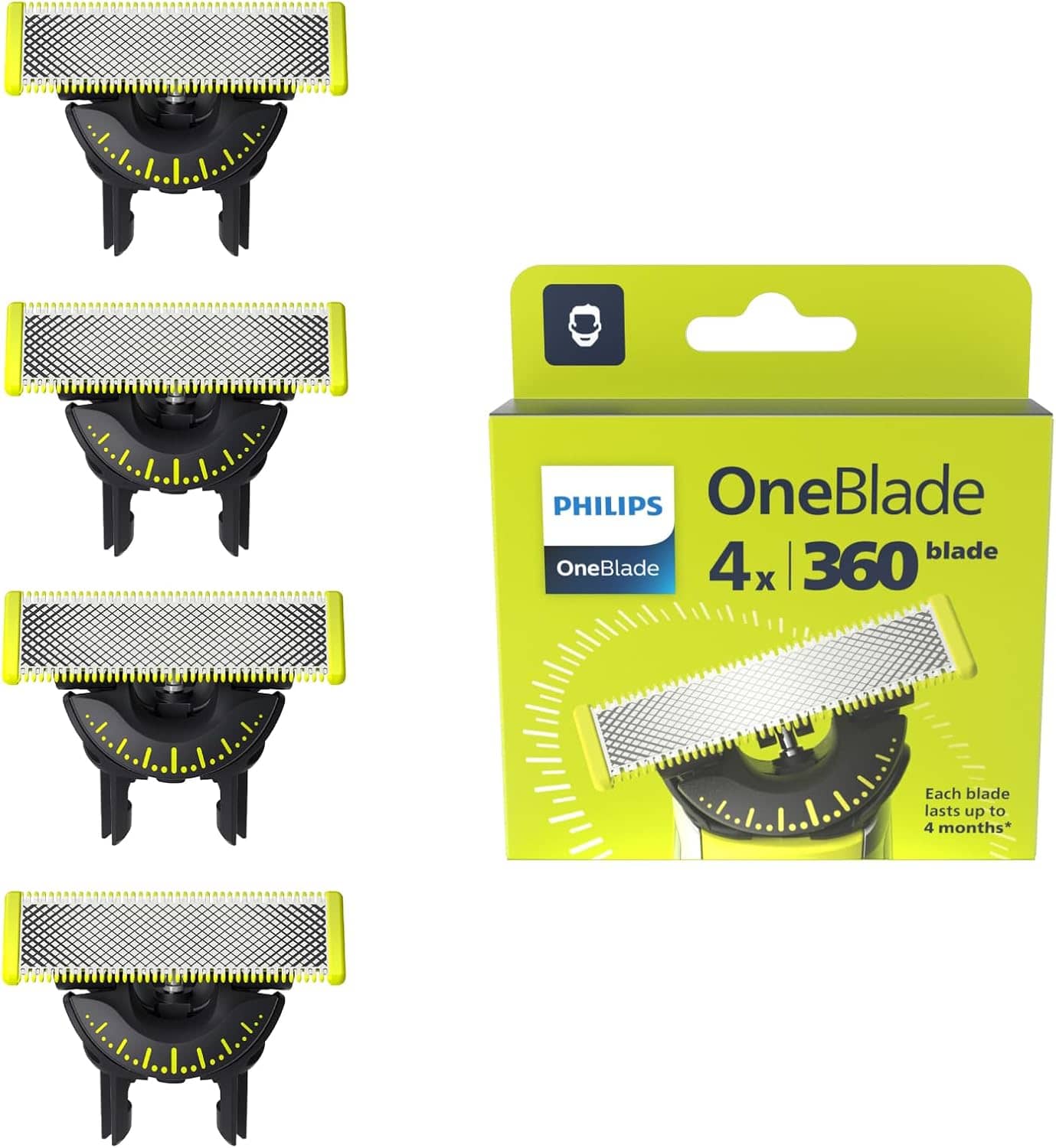 Philips OneBlade Original 360 Blades Fits All OneBlade and Pro Models Genuine Philips 4 Pack (Model QP440/50)