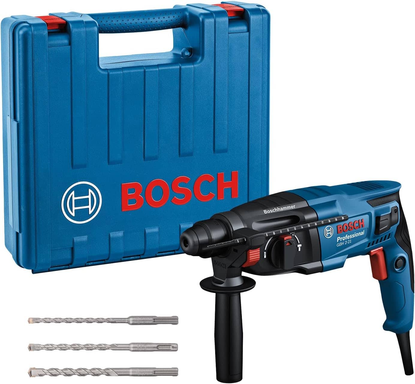 Bosch Professional GBH 2-21 Hammer Drill (with SDS Plus, Includes 3x Drill Bit SDS Plus, (6/8/10 mm), Additional Handle, Machine Cloth, Depth Stop, Craft Case)
