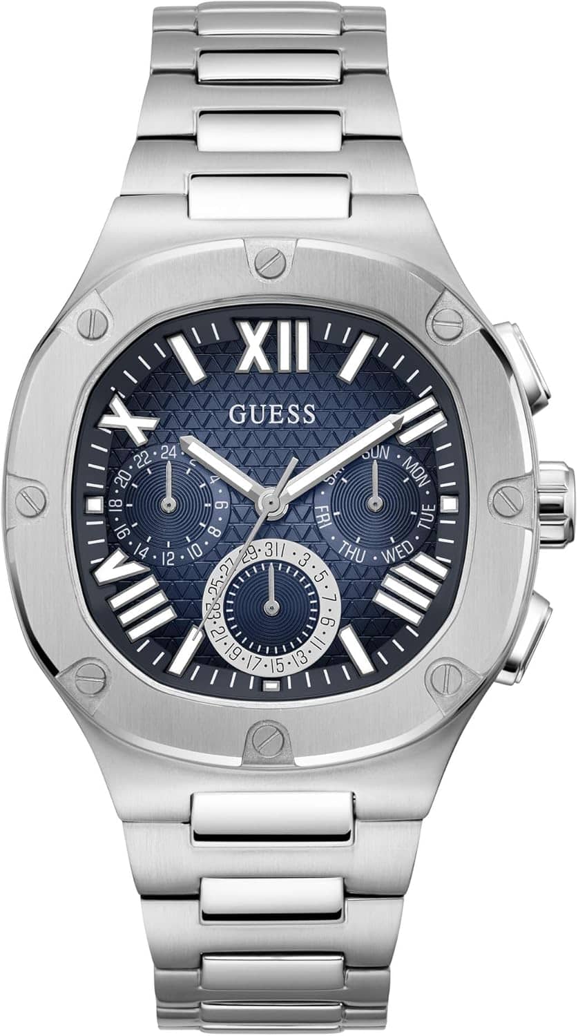 Guess Men's 42mm Watch - Black Strap Gunmetal Dial Silver Tone Case
