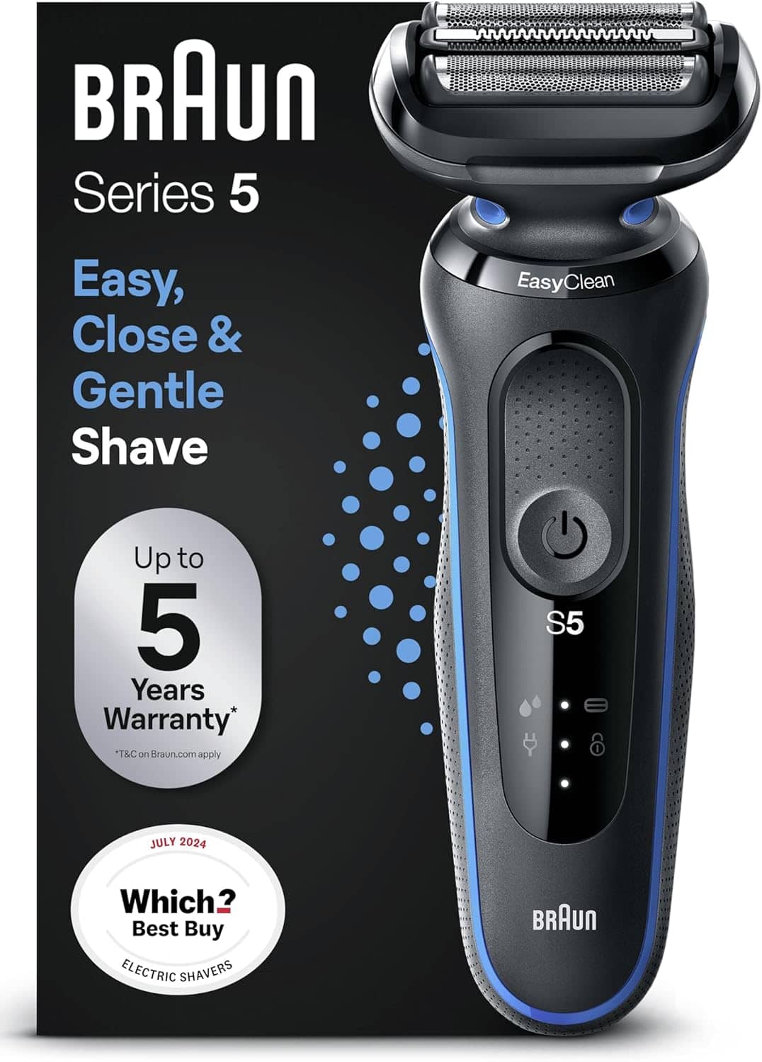 Braun Series 5 Electric Shaver for Men, Waterproof Electric Razor, 3 Flexible Blades, EasyClean System, AutoSense Technology, Braun 51-B1000s