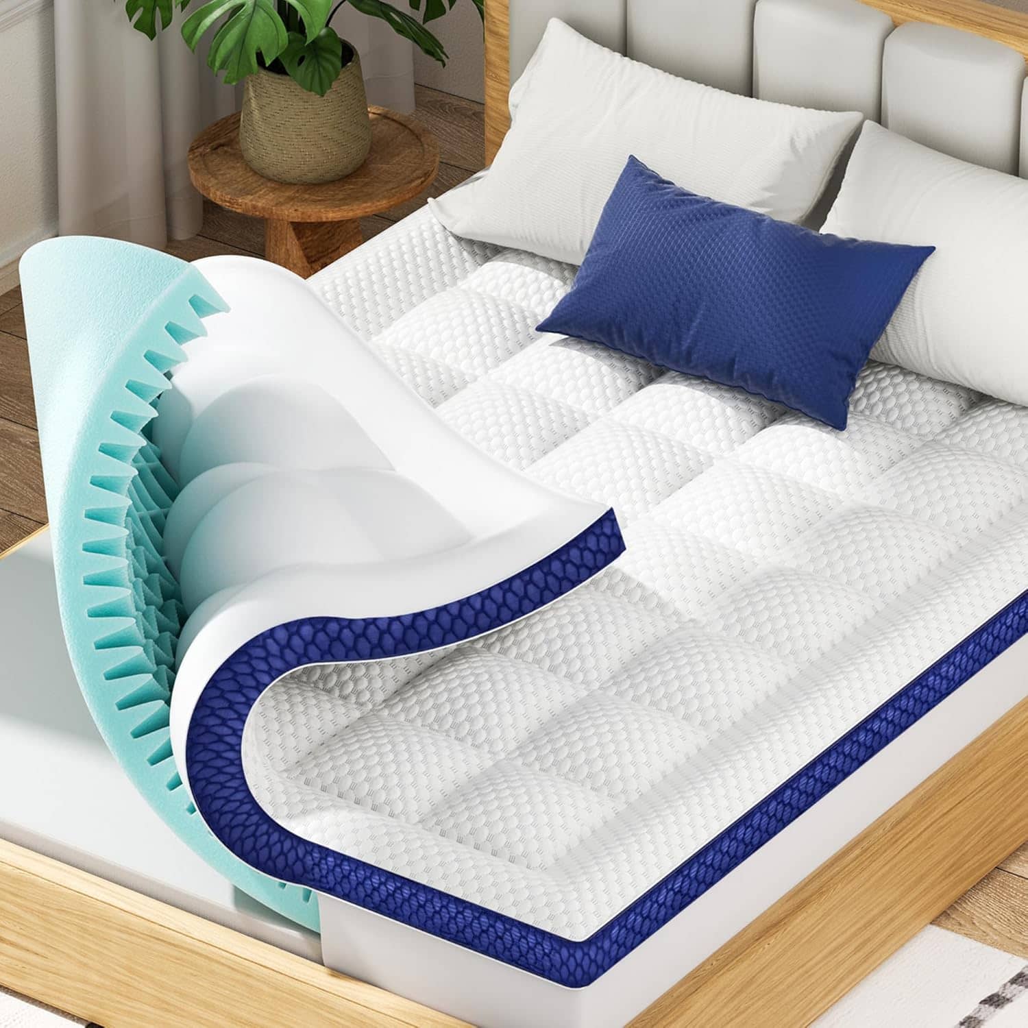 BEDELITE Full Mattress Topper Dual Layer 4 Inch Memory Foam Mattress Topper, 2 Inch Pilow Top Mattress Pad and 2 Inch Premium Gel Foam Mattress, with Stretchable Pockets Up to 6"-24"