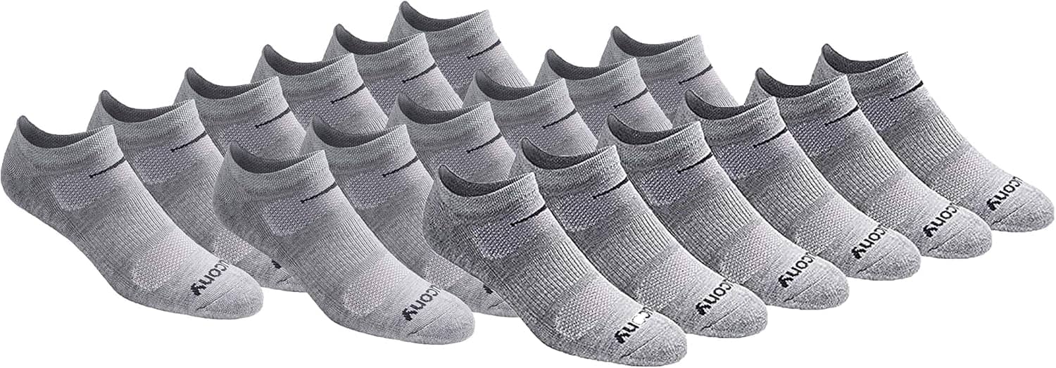 Saucony Men's RunDry Mesh Ventilating Comfort Fit Performance No-Show Socks, Available in M-XXL (6, 12, 18 Pairs)