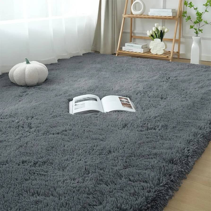 Fluffy Area Rugs for Bedroom 5x7: Shag Rugs for Bedroom - Living Room Area Rug 5x7 Grey Plush Fuzzy Soft Carpet - Teenage Room Dorm Decor Carpets