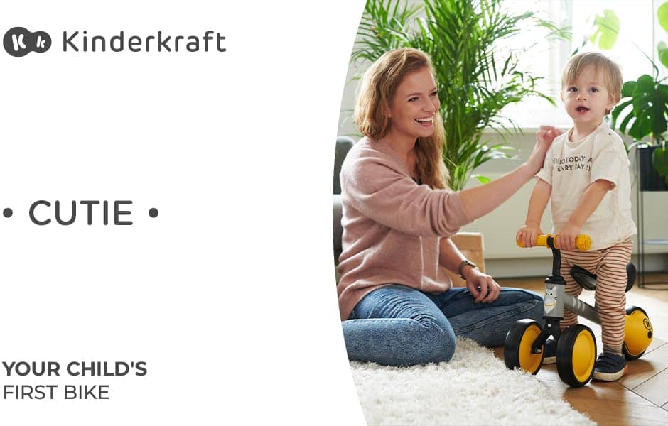 Kinderkraft Balance Bike CUTIE, Lightweight Kids First Bicycle, Baby Walker, Trike, No Pedals, with Ajustable Seat, for Toddlers, from 1 Year Old to 15 kg, Beige