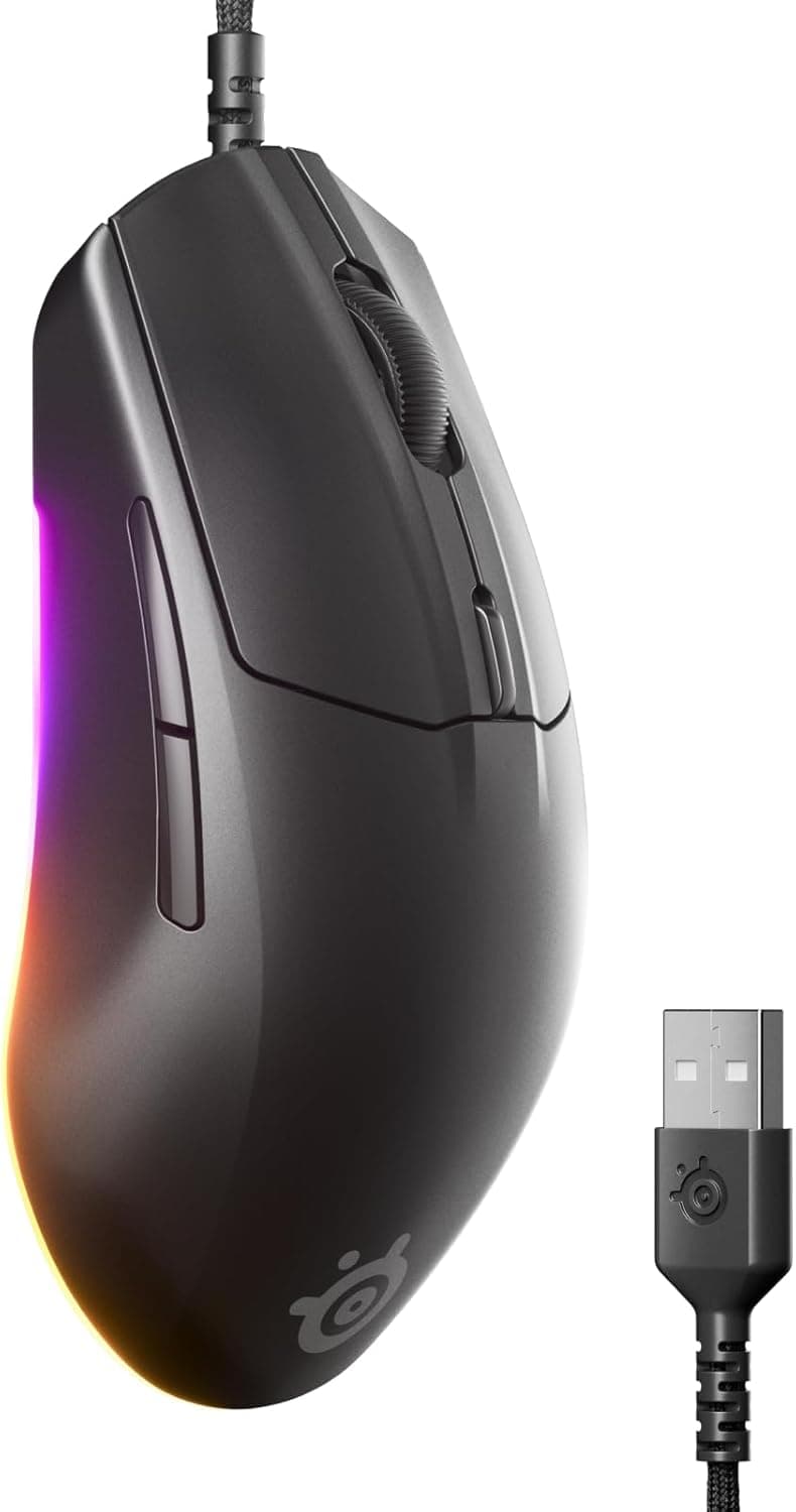 SteelSeries Rival 3 Gen 2 Gaming Mouse - 8,500 DPI TrueMove Core Optical Sensor - 60 Million Clicks Guaranteed - Low Latency - 77 g Lightweight - PTFE Sliding Feet - RGB - Black