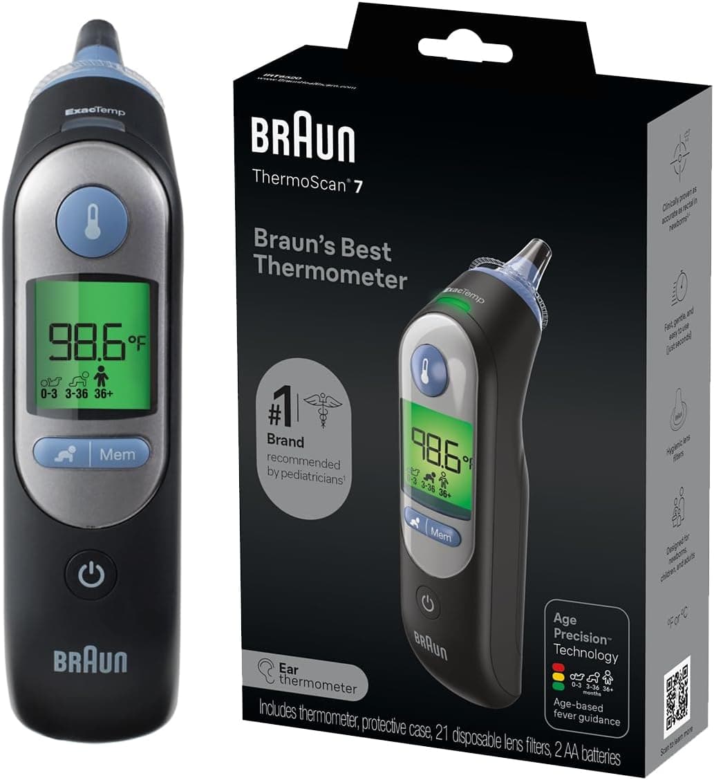 Braun ThermoScan 7 Digital Ear Thermometer for Adults, Babies & Infants, Age-Adjusted Fever Guidance, No. 1 Brand Recommended by Pediatricians