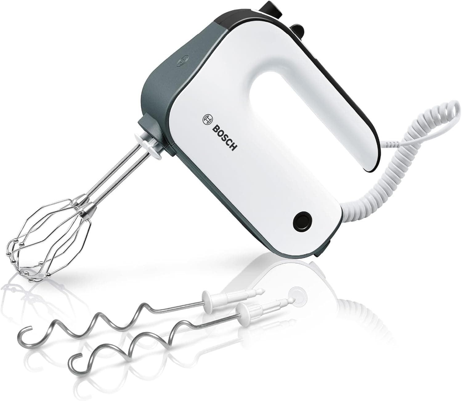 Bosch MFQ49300 – Hand Mixer, 5 Levels, 2 Stainless Steel Rods Dough Hook 850 W, White/Dark Silver