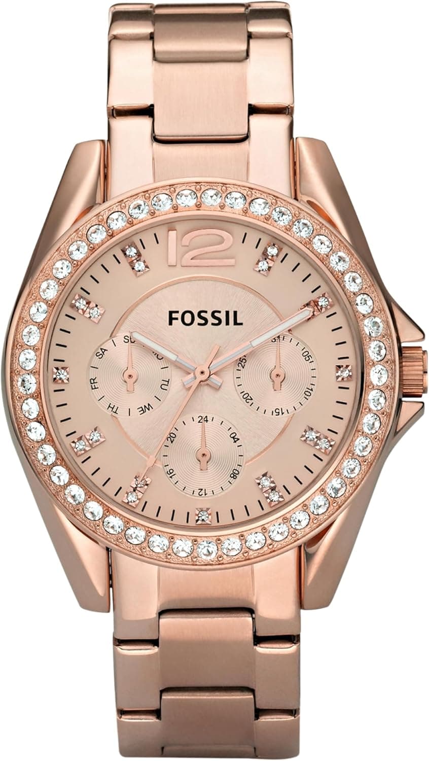 FOSSIL Riley Watch for Women, Quartz Chronograph Movement with Stainless Steel or Leather Strap