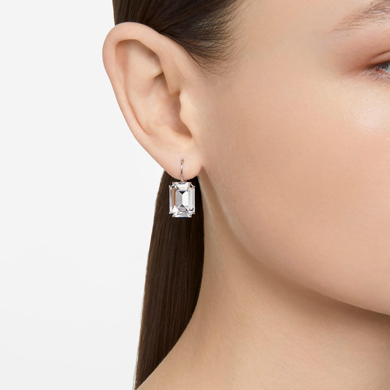 Swarovski Millenia Drop Earrings with Clear Oversized Octagon Cut Crystal in Rhodium Finish