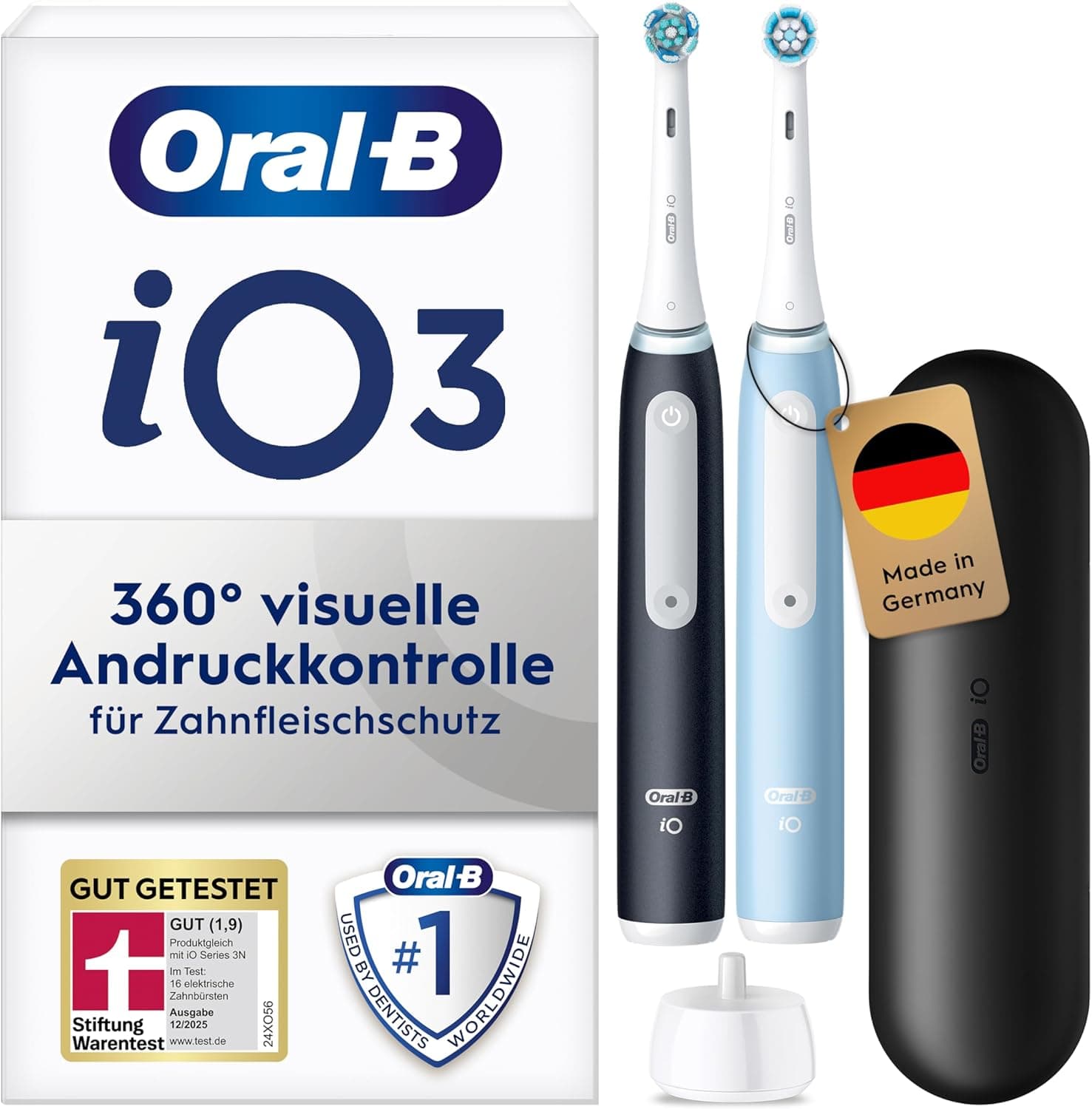 Oral-B iO Series 3 Electric Toothbrush - Double Pack - Electric Toothbrush, Includes 2 Replacement Toothbrush Heads, 3 Cleaning Modes for Dental Care - Designed by Braun, Well Tested by STIFT