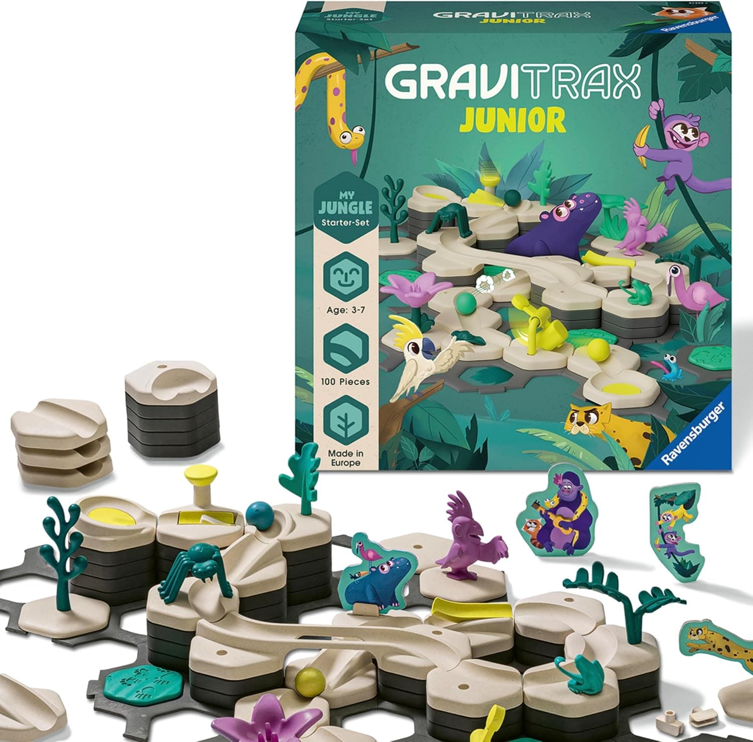 Ravensburger GraviTrax Junior Starter Set - My Jungle - Preschool Marble Run Game - Fun Building Experience - STEM-Friendly, Interactive Learning - MESH Accredited - Kids Age 3 and Older