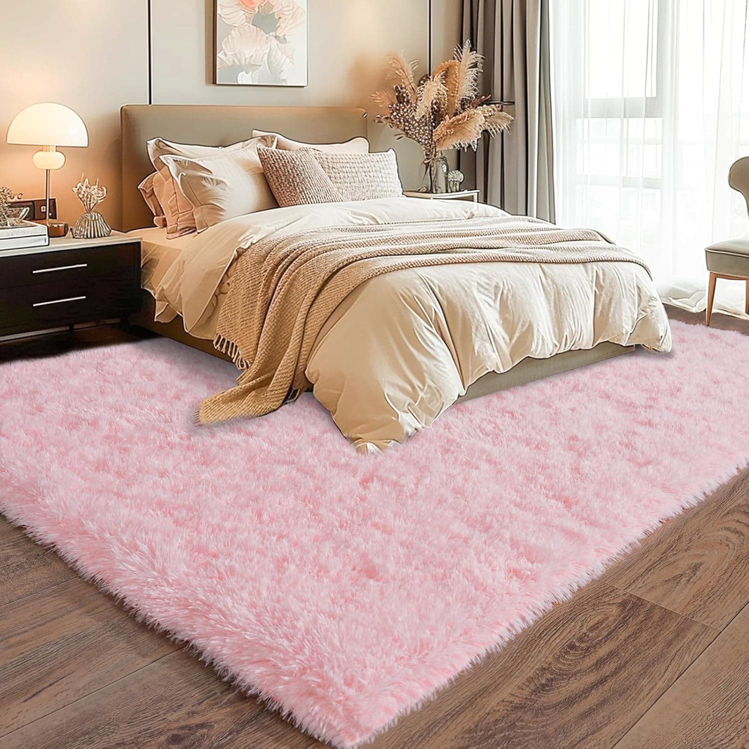 Dssimo Super Fluffy Area Rugs 8x10, Modern Shag Big Black Rug for Living Room, Soft Plush Large Bedroom Decor Carpet for Kids, Non Slip Boys Girls Room Home Decor for Dorm Nursery Classroom