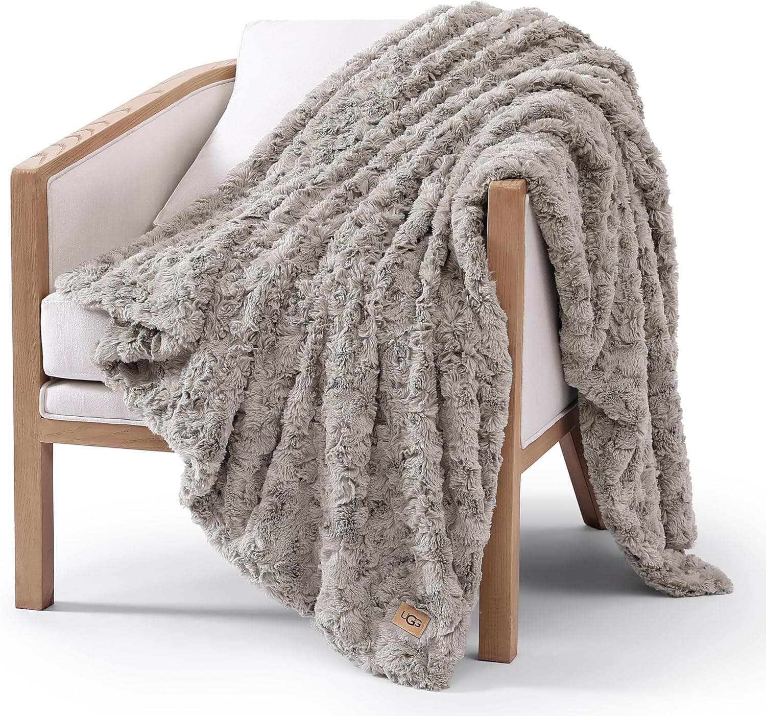 UGG Adalee Faux Fur Throw Blanket Luxury Lightweight Cozy Soft Throw for Couch Bed or Chair Hypoallergenic Machine Washable Double-Sided Fluffy Blanket Home Decor, 50-inch x 70-inch, Seal Gre