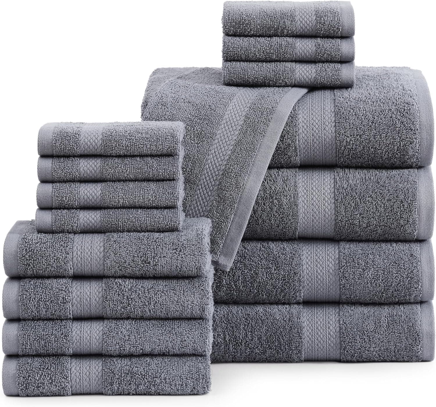 LANE LINEN 100% Cotton Luxury Bath Towel Set - 16 Pieces - Ring Spun, Super Soft & Highly Absorbent - 4 Bath, 8 Washcloths, 4 Hand Towels for Bathroom - Holds Well After Multiple Washes - Coo