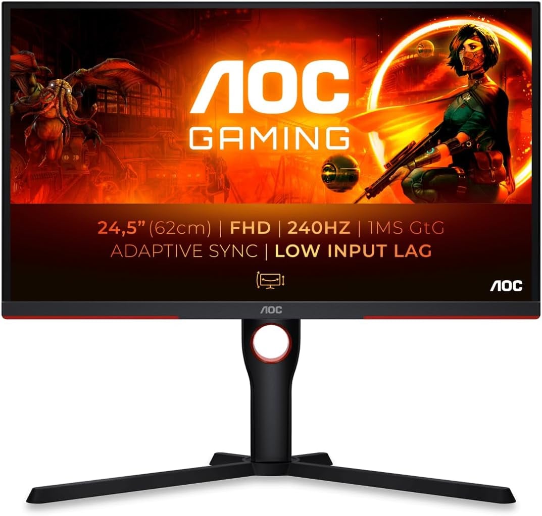 AOC Gaming 25G3ZM/BK - 24.5" 240Hz FHD Monitor, 0.5ms MPRT, FreeSync Premium (1920x1080, HDMI 2.0 x 2, DisplayPort 1.2 x 1, Headphone out (3.5mm)) black/red