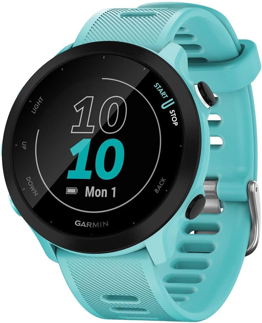 Garmin Forerunner 55 (Aqua) Running Smartwatch with GPS, Cardio, Training Plans Included, VO2max, Custom Workouts, Garmin Connect IQ