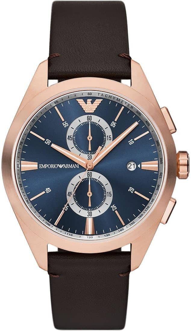 Emporio Armani Watch for Men, Quartz 2 sub dial Chronograph Movement and 43mm Case Size with Leather Strap