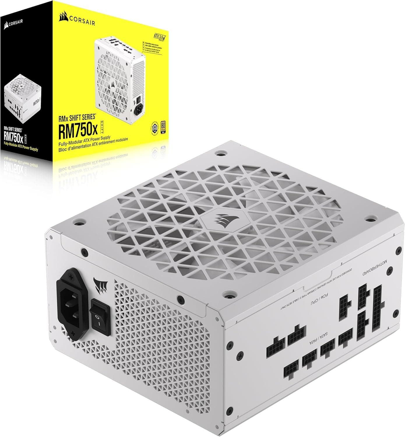 CORSAIR RM750x Shift Fully Modular ATX Power Supply - 80 Plus Gold - ATX 3.1 - PCIe 5.1 - Zero RPM - Modular Side Interface - White