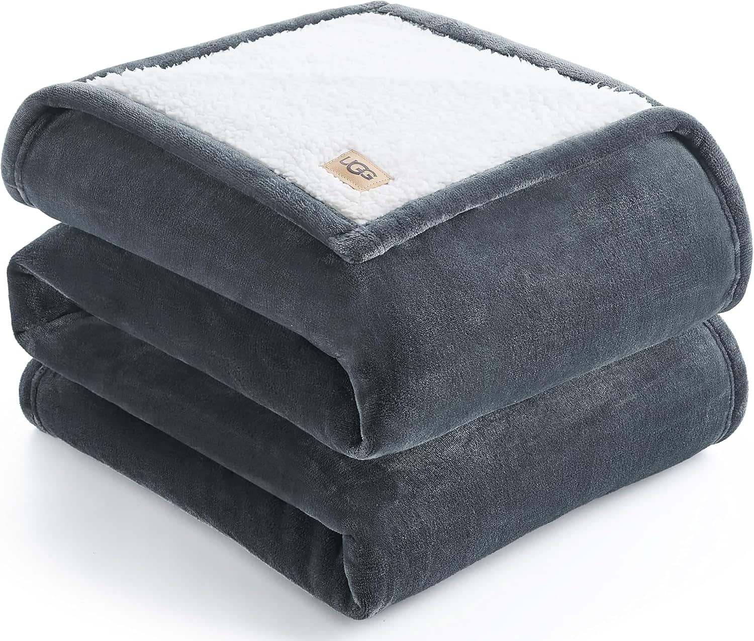 UGG Nita Full/Queen Blanket Fleece Fluffy Reversible Soft Fuzzy Bedding Cozy Plush Warm Oversized Blanket Machine Washable Bedroom Decor for Big Couch or Bed, 90-inch x 90-inch, Charcoal Grey
